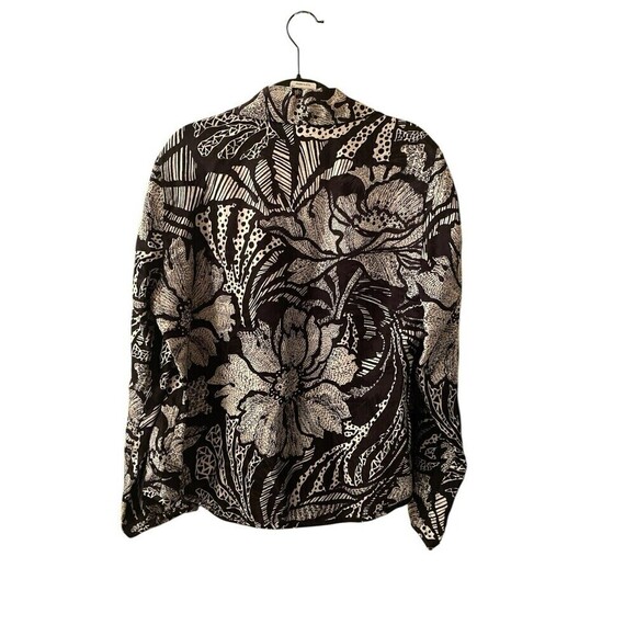 Chico's Shirt Women's 1 Black White Floral Print Rayon Long Sleeve Button-Up - Picture 2 of 6